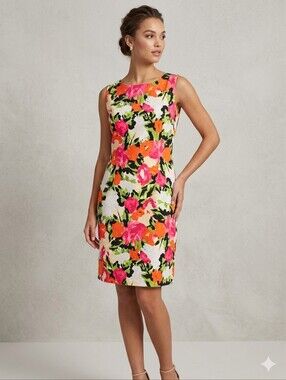 #71 Ronni Nicole Neon Floral Shift Dress - Orange, Pink & Lime P2p19 L29 MED
